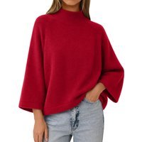 Womens Red 3/4 Sleeve Knit Sweater | CicyBell