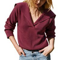 Womens Fuchsia Lapel Collar Pullover Sweaters | CicyBell