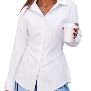 Womens White Striped Button Down Shirt | CicyBell - White / S