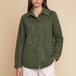 Womens Army Green Button Down Denim Jacket | CicyBell - Army Green / Small