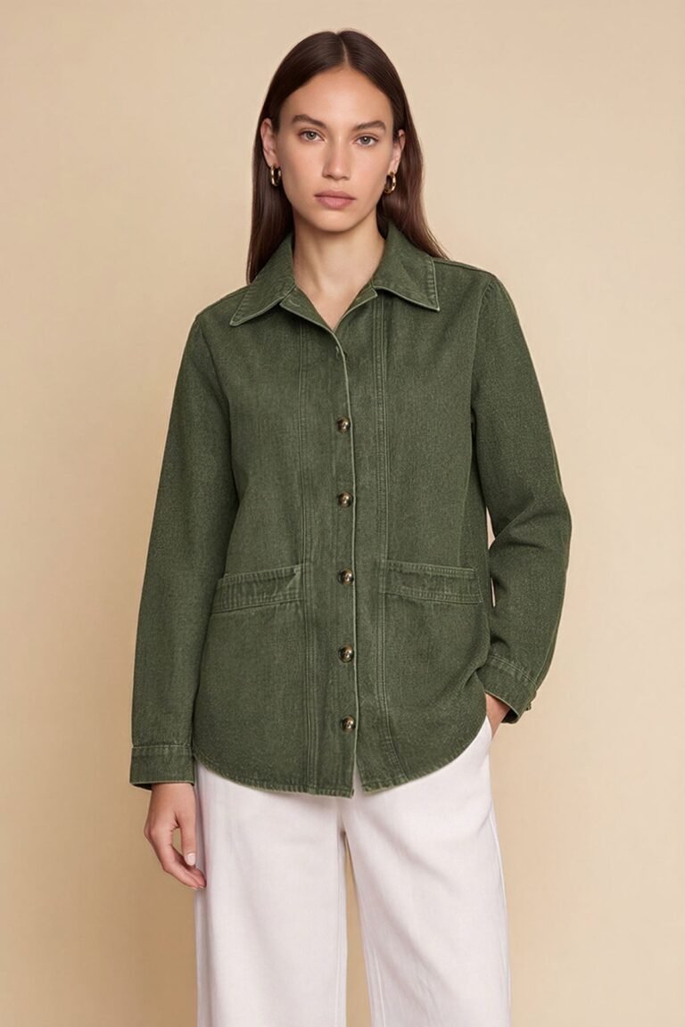Womens Army Green Button Down Denim Jacket | CicyBell - Army Green / Small