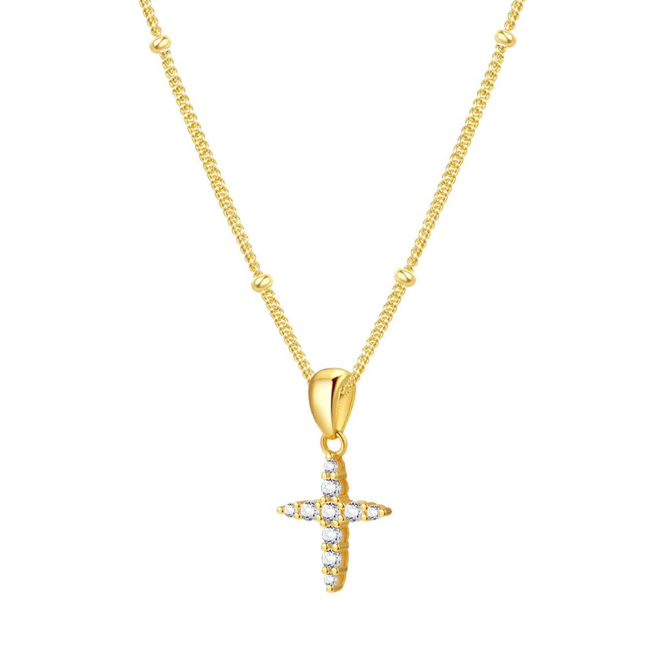 Gemstone Cross Pendant Necklace Sterling Silver - Gold / Pendant with Necklace / 46 cm / 18