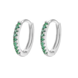 Green Stone Huggie Earrings Sterling Silver - Silver