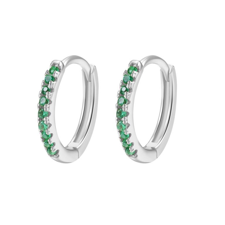 Green Stone Huggie Earrings Sterling Silver - Silver