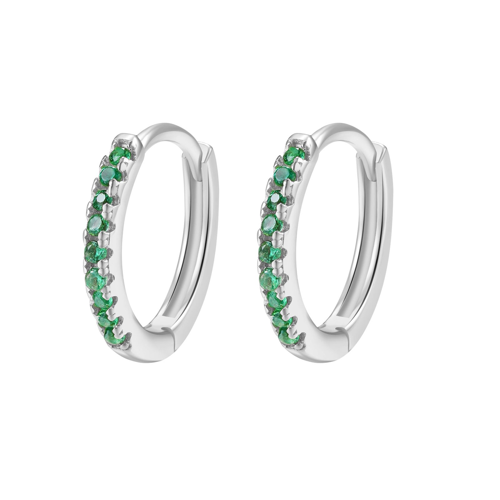 Green Stone Huggie Earrings Sterling Silver - Silver