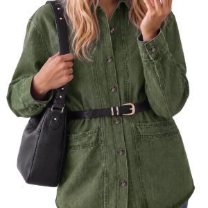 Womens Army Green Button Down Denim Jacket | CicyBell - Army Green / Small