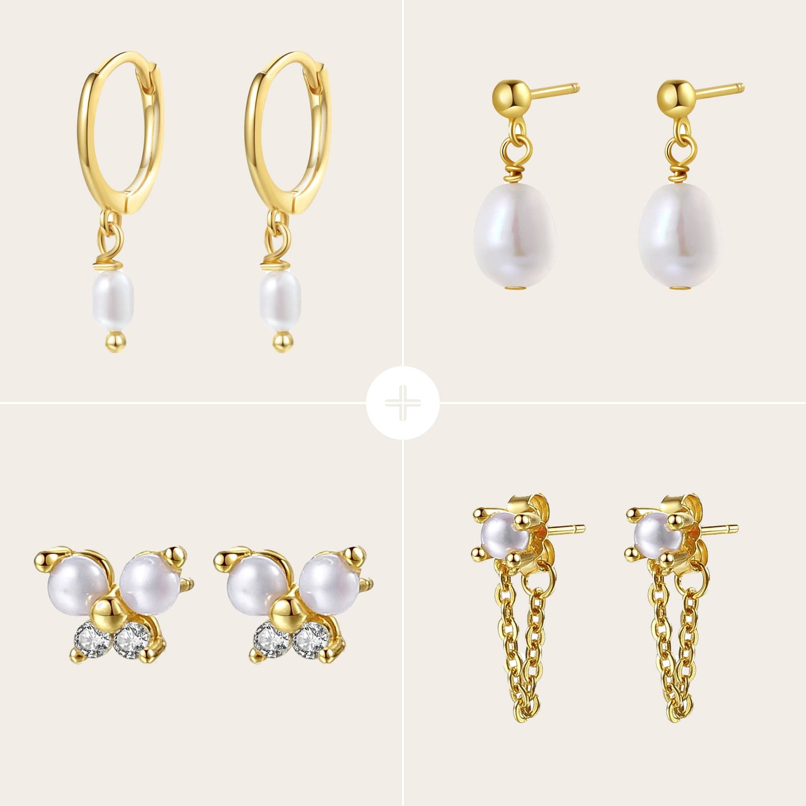 Pearly Earring Set - Gold