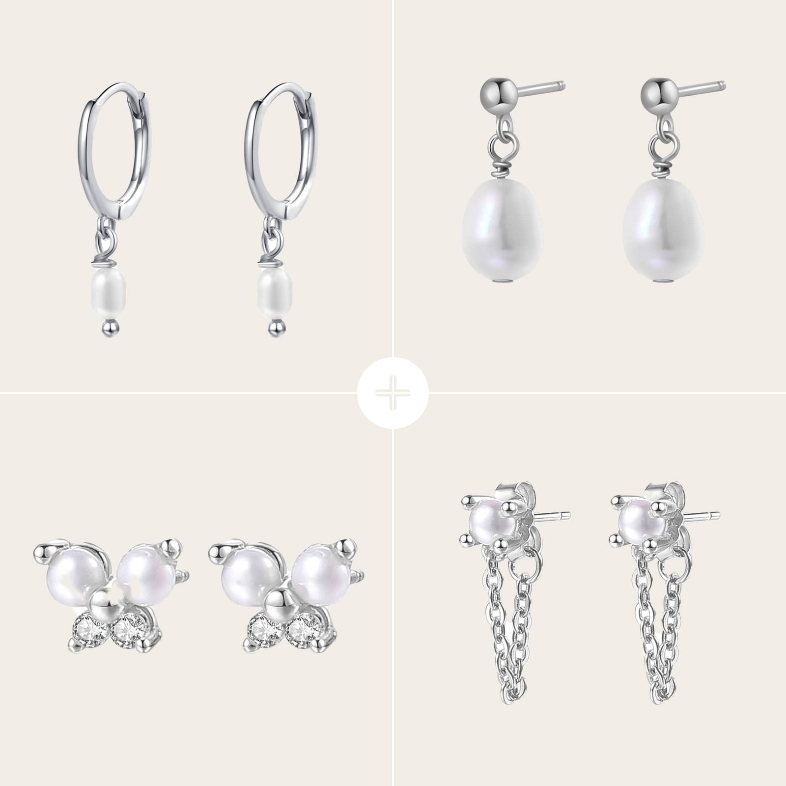 Pearly Earring Set - Silver