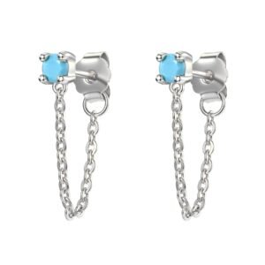 Aquamarine Chain Stud Earrings Sterling Silver - Silver