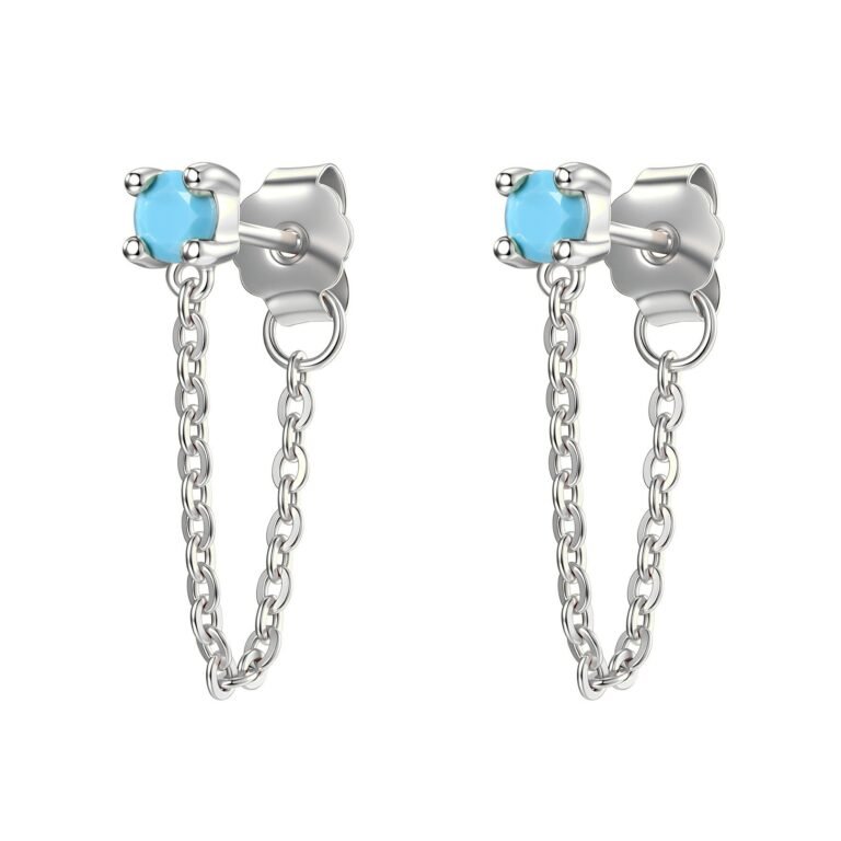 Aquamarine Chain Stud Earrings Sterling Silver - Silver