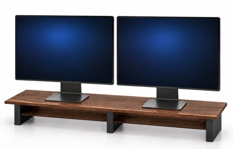 Solid Wood Dual Monitor Stand Riser, 42 Inch Walnut Desk Shelf-COREMINDED