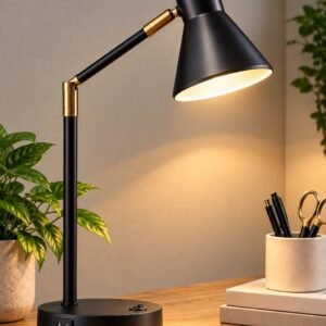 O'Bright Astrum black and brass LED desk lamp with USB charging ports
