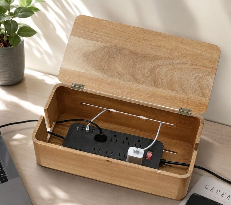 Large Acacia Wood Style Cable Management Box