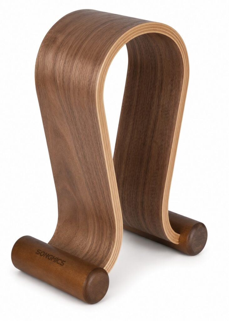 SAMDI curved wood headphone stand for home office desk