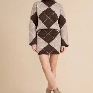 Womens Camel Argyle Sweater Mini Skirt Sets| CicyBell - Camel / X-Small