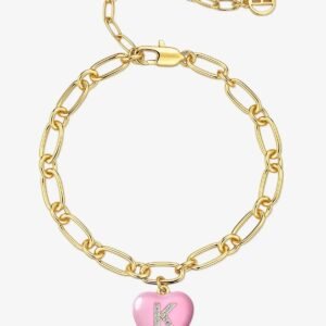Women 18K Gold Pink Heart Initial K Bracelets| CicyBell - Pink Letter K