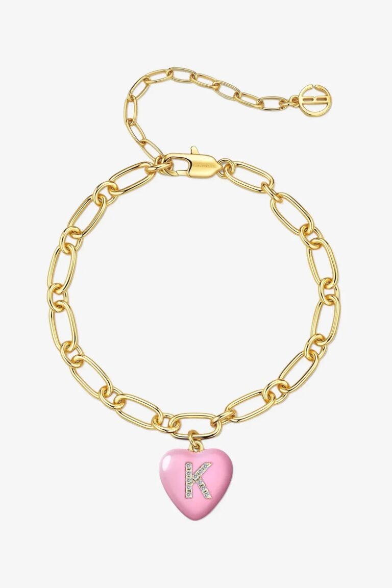 Women 18K Gold  Pink Heart Initial K Bracelets| CicyBell - Pink Letter K