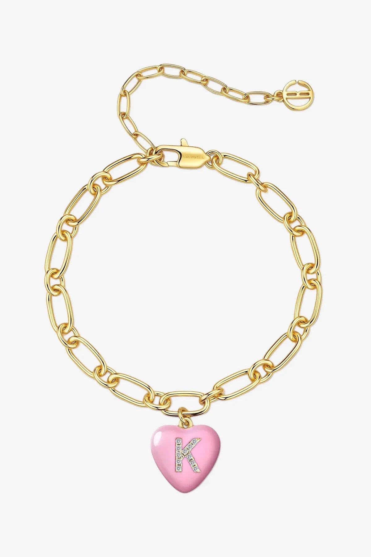 Women 18K Gold Pink Heart Initial K Bracelets| CicyBell - Pink Letter K