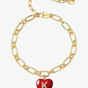 Women 18K Gold Red Heart Initial K Bracelets| CicyBell - Red Letter K
