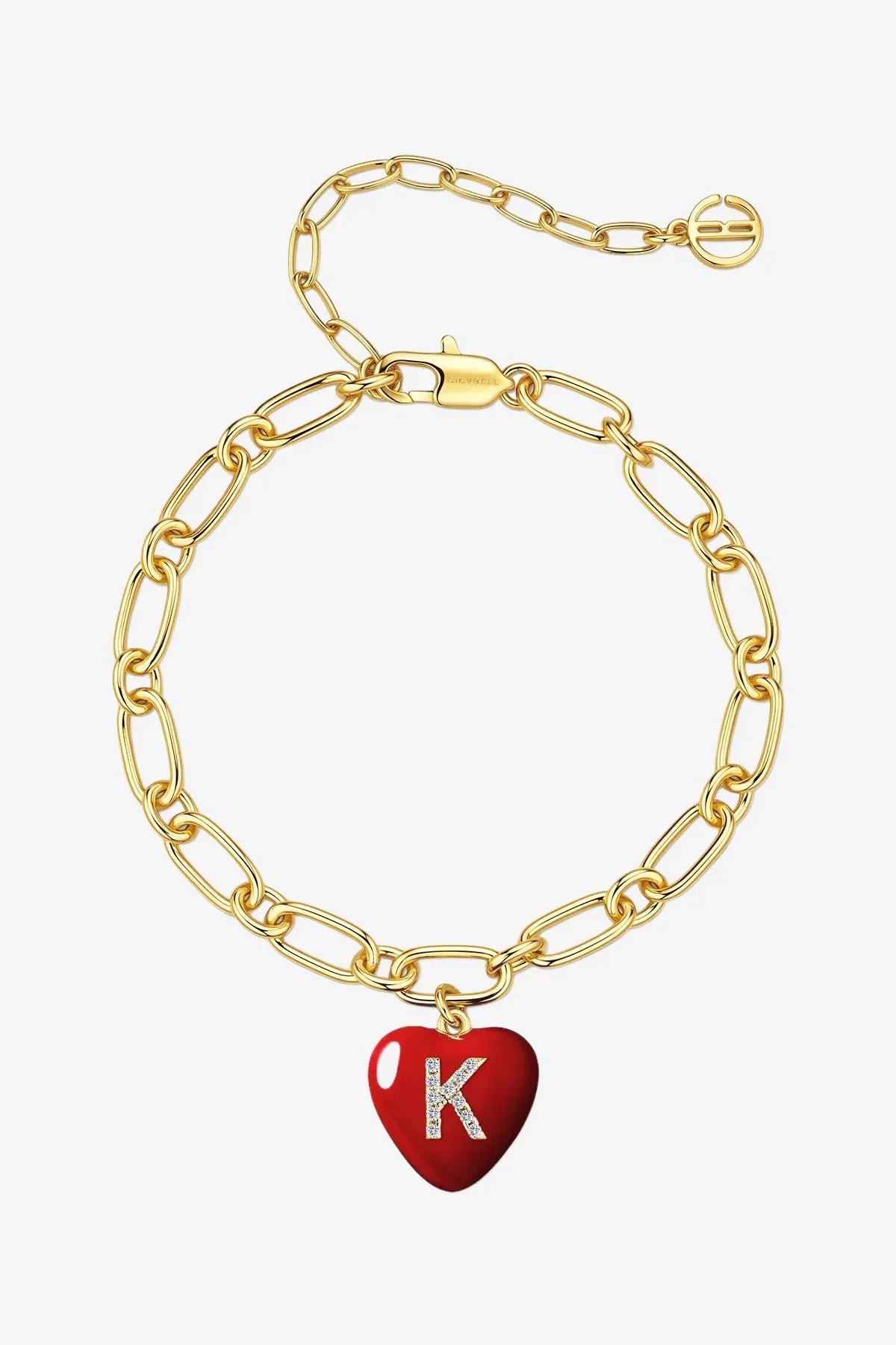 Women 18K Gold Red Heart Initial K Bracelets| CicyBell - Red Letter K