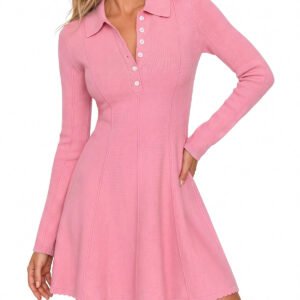 Womens Pink Long Sleeve Sweater Dress | CicyBell - Pink / Small