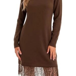 Womens Turtleneck Lace Knit Sweater Mini Dress | Cicy Bell - Black / X-Small