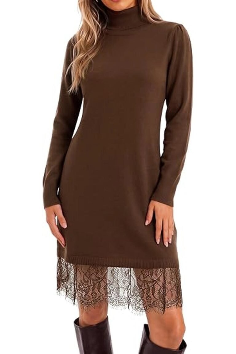 Womens Turtleneck Lace Knit Sweater Mini Dress | Cicy Bell - Black / X-Small