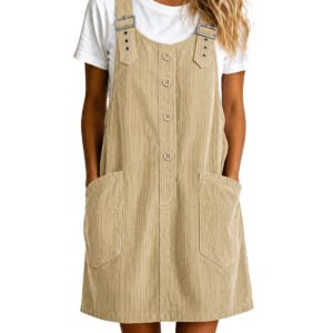 Womens Khaki Corduroy Overall Dress | CicyBell - Khaki / Small