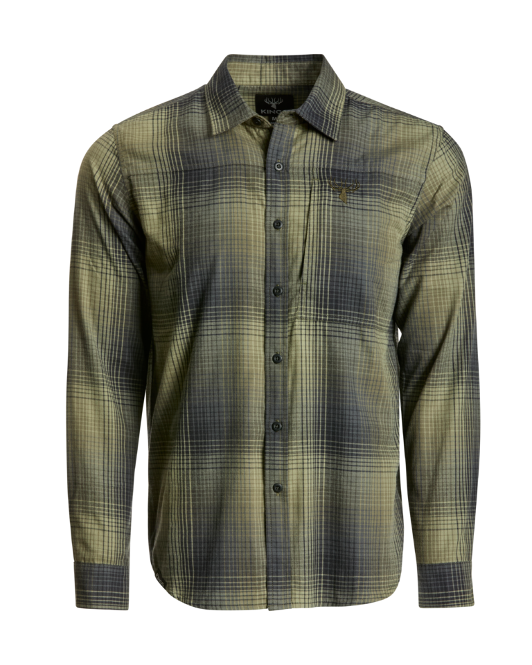 Modern Button Flannel - Modern Olive Plaid / L
