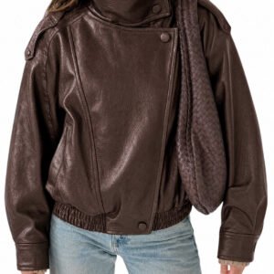 Womens Coffee Faux Leather Jackets | CicyBell - Coffee / XS