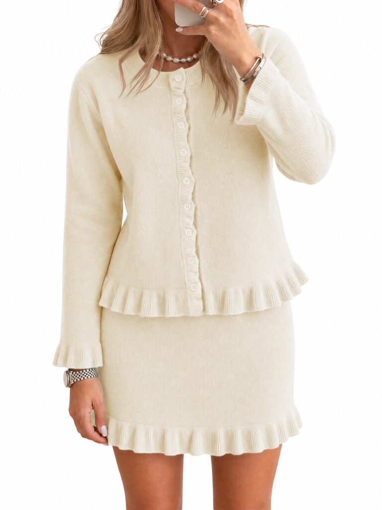Womens Beige 2 Piece Sweater Skirt Set | CicyBell - Beige / Small